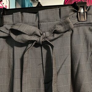 Black and White Plaid Belted Pants